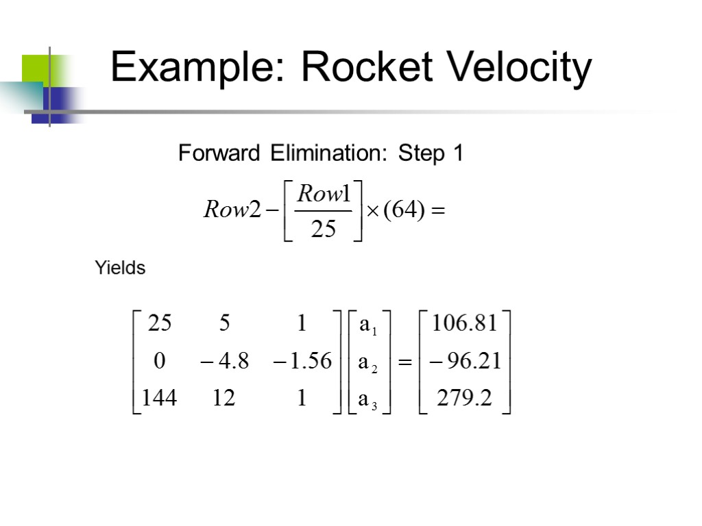 Example: Rocket Velocity Forward Elimination: Step 1 Yields